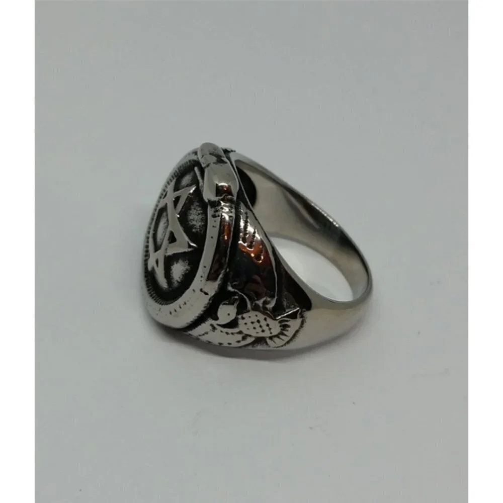 Star of David antique silver tone ring almost men's